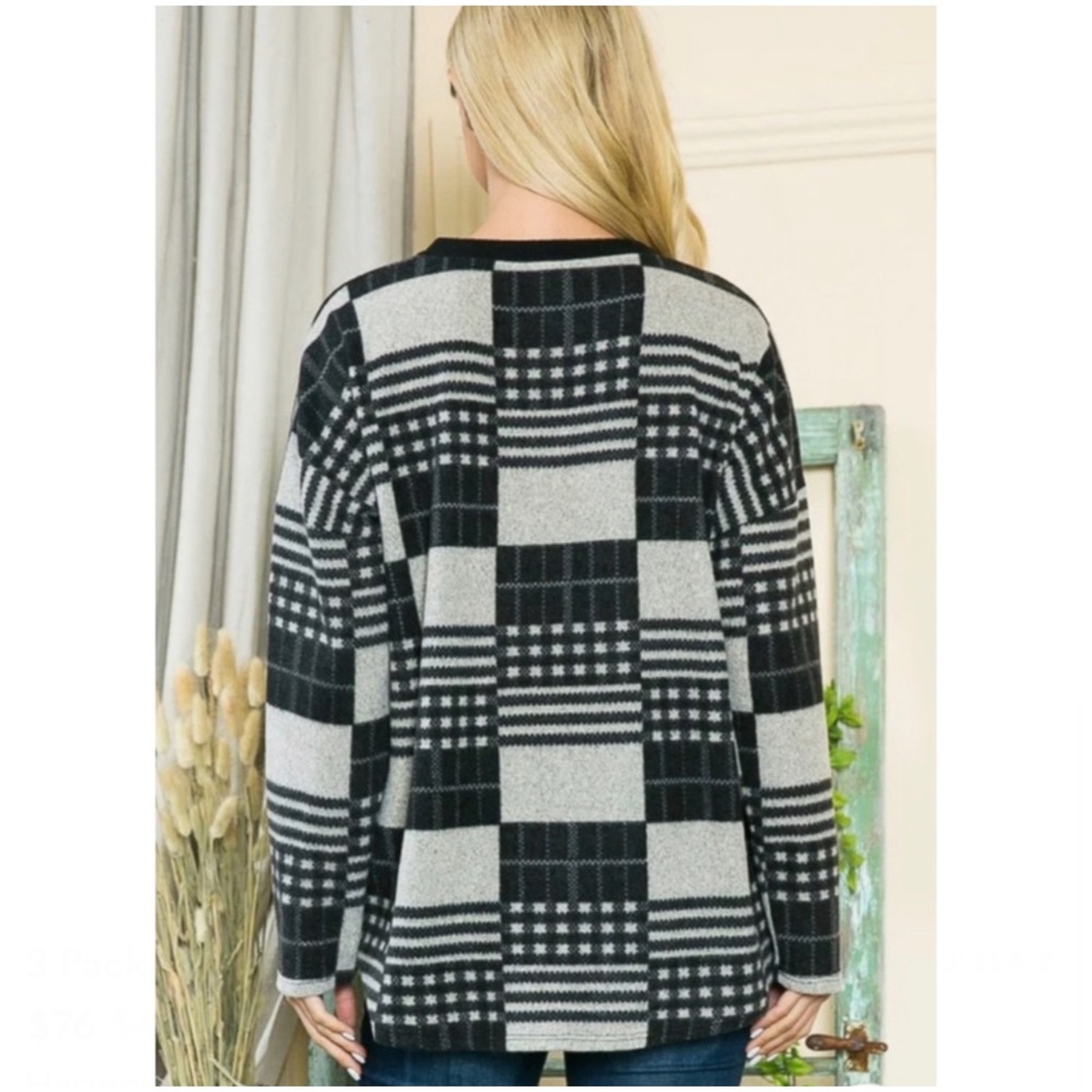 2 LEFT! Brushed Black Plaid Patchwork Top - Picture 6 of 6
